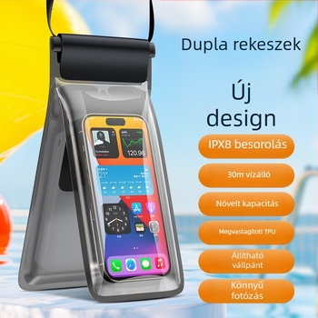 Kétrekeszes vízálló telefon-táska kültéri tevékenységekhez – átlátszó, zárt tok