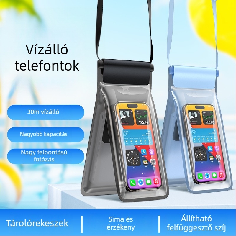 Kétrekeszes vízálló telefon-táska kültéri tevékenységekhez – átlátszó, zárt tok
