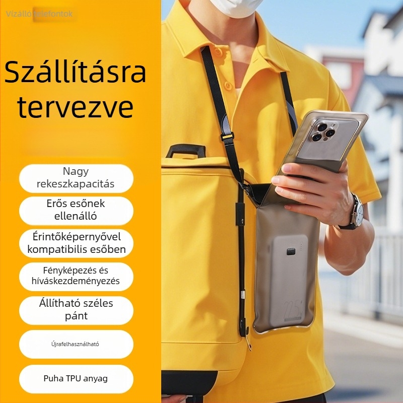 Kétrekeszes vízálló telefon-táska kültéri tevékenységekhez – átlátszó, zárt tok