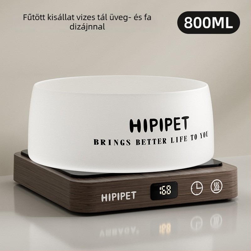 Kerámia melegítő tál macskáknak, állítható hőmérséklettel – fekete‑fehér ivóedény macskáknak és kutyáknak