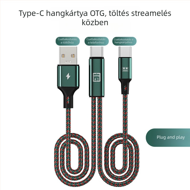 ICKB OTG hangkártya adapter élő közvetítés közbeni töltéssel, Apple és Android telefonokhoz
