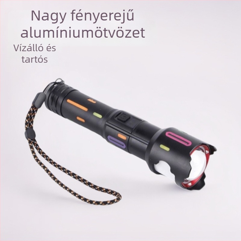 Alumínium-ötvözetből készült LED zseblámpa kültéri használatra, hosszú hatótávolságú, vészhelyzeti, többfunkciós, újratölthető, vízálló, 18650