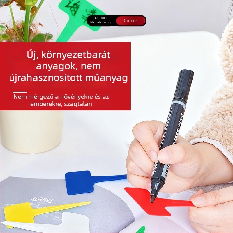 Megvastagított kerti címkék földbe szúrható talppal, színes műanyag címkék virágokhoz, növényekhez és sukulentokhoz