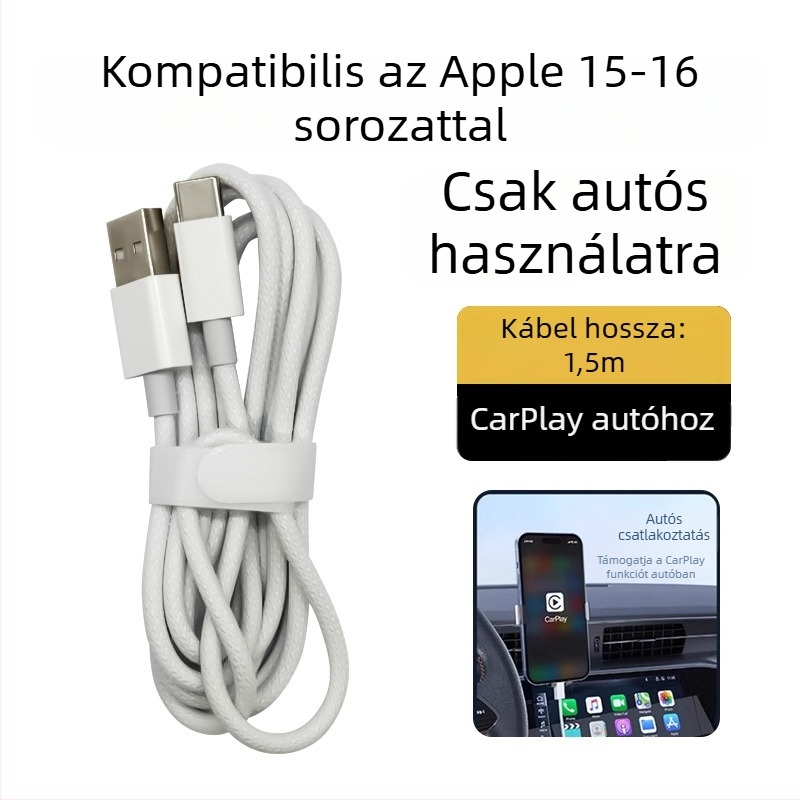 USB-C szőtt adatkábel Apple iPhone 15–17 Pro‑hoz, autós töltőkábel, Type-C gyors töltőkábel