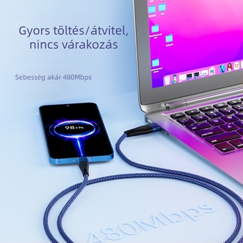 Szőtt, hosszabbítható autóba illő gyorstöltő kábel USB-C, Lightning és Micro-USB csatlakozókkal, 1–2 m hosszú, Huawei gyors töltéssel és Apple Type-C eszközökkel kompatibilis