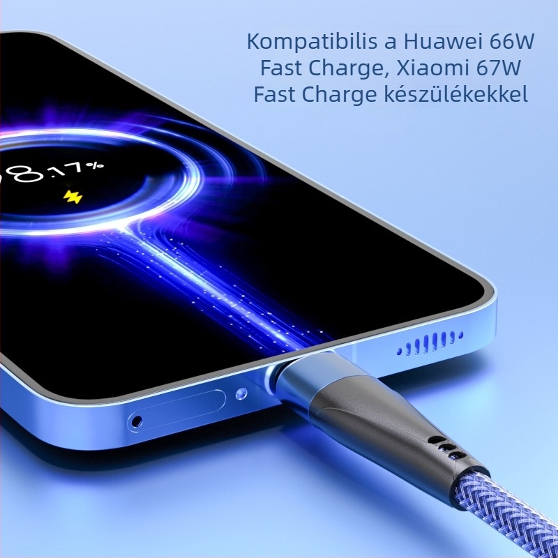 Szőtt, hosszabbítható autóba illő gyorstöltő kábel USB-C, Lightning és Micro-USB csatlakozókkal, 1–2 m hosszú, Huawei gyors töltéssel és Apple Type-C eszközökkel kompatibilis