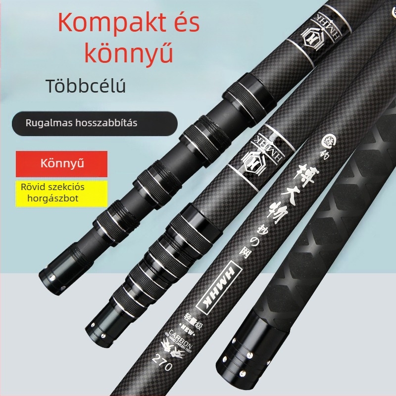 Szénszálas mini halászhálóbot, öt részes, összecsukható