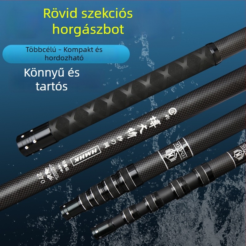 Szénszálas mini halászhálóbot, öt részes, összecsukható