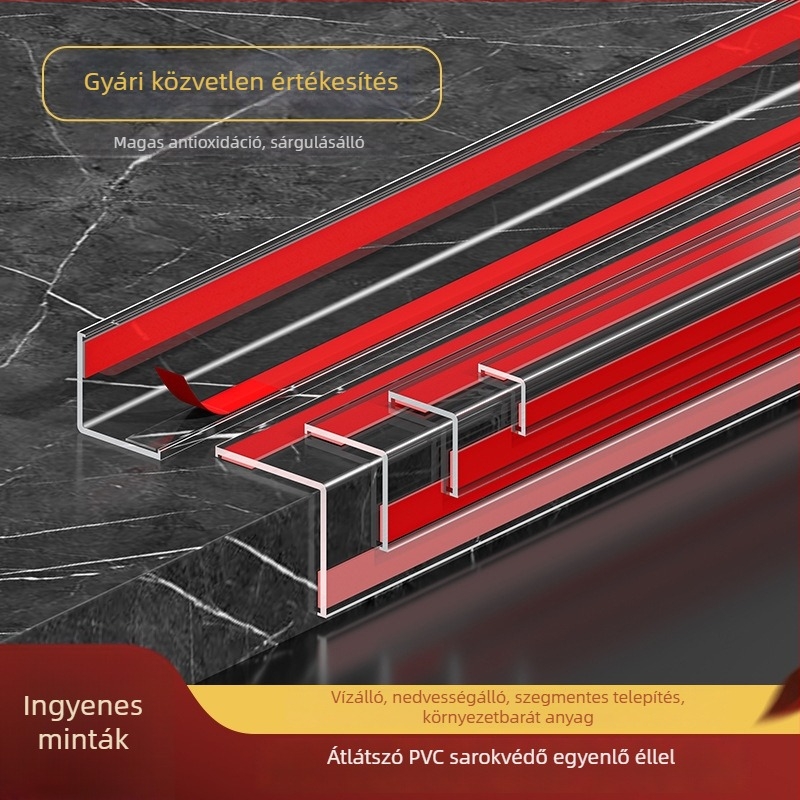 PVC áttetsző fal-sarki védő, öntapadó, L‑alakú élvédő csempékre