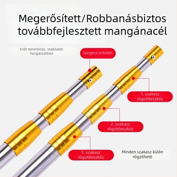 Rozsdamentes acél teleszkópos merítőnyél, 3–4 m hosszú, megerősített