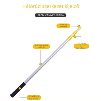 Rozsdamentes acélból készült hálóbot, teleszkópos, állítható fogantyúval és hálótáskával