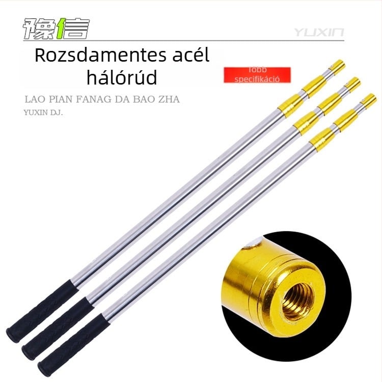Rozsdamentes acélból készült hálóbot, teleszkópos, állítható fogantyúval és hálótáskával
