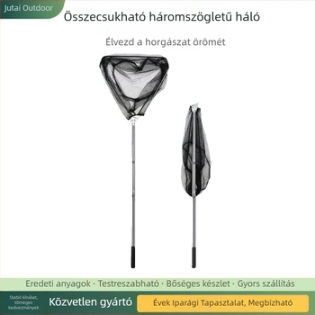Háromszög alakú, összecsukható teleszkópos horgászbot rozsdamentes acélból, integrált hálóval – készlet