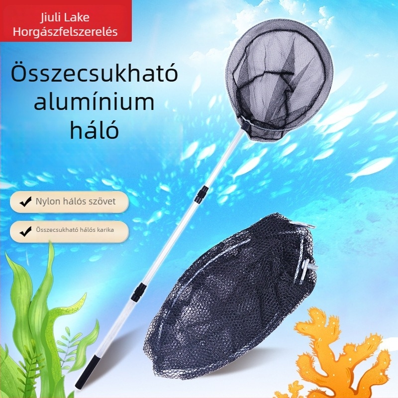 Alumínium ötvözetű teleszkópos merítőháló összecsukható fejjel, csali horgászathoz