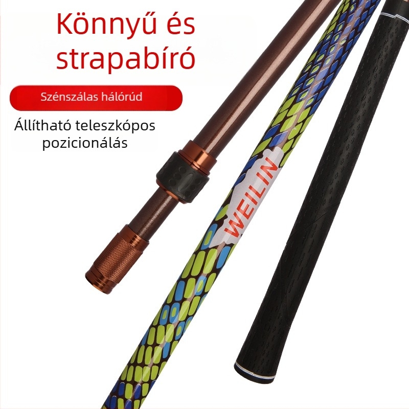 Szénszálas ultrakönnyű, ultratartós horgászbot-tartó teleszkópos pozicionáló rúddal és hátsó akasztóval