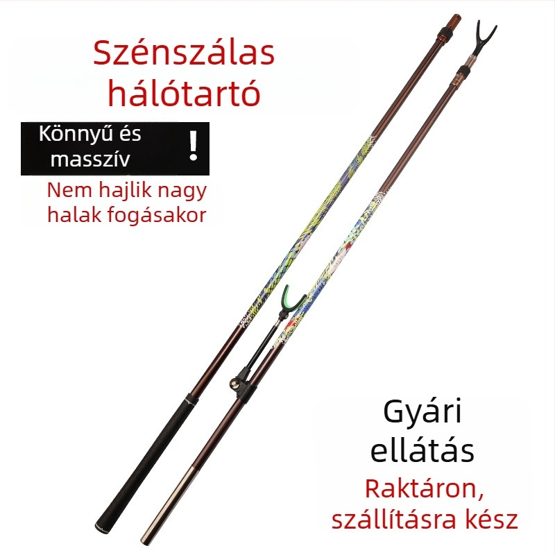 Szénszálas ultrakönnyű, ultratartós horgászbot-tartó teleszkópos pozicionáló rúddal és hátsó akasztóval