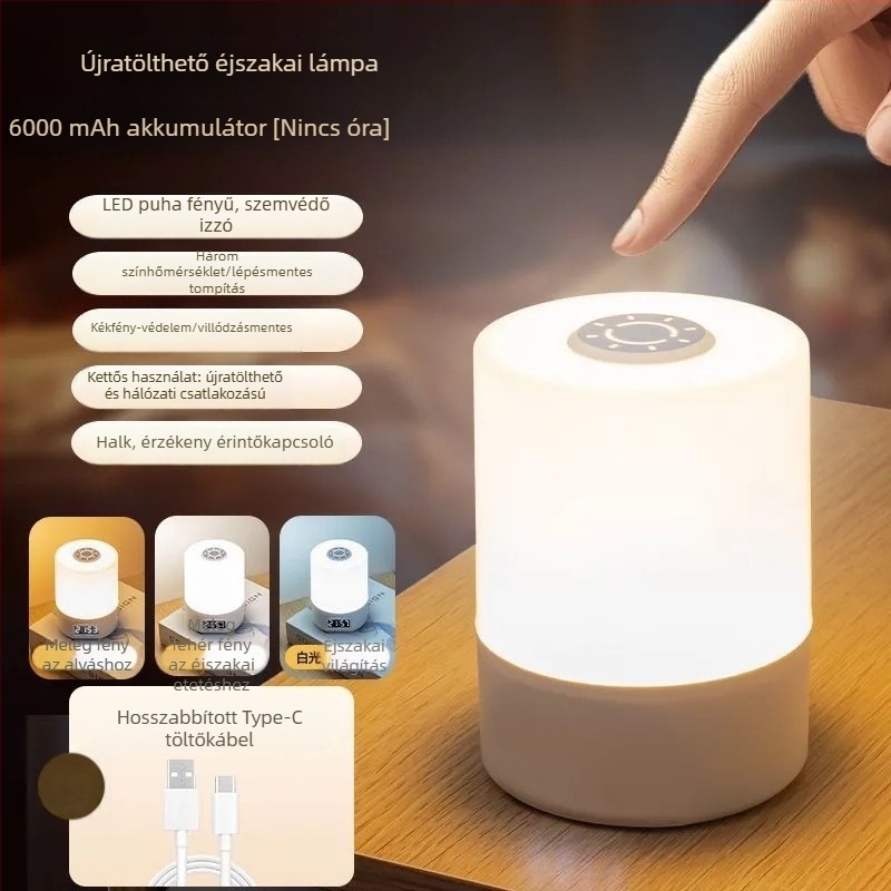 USB energiahatékony LED asztali lámpa szemvédővel, újratölthető éjjeli lámpa otthonra és kollégiumi szobába