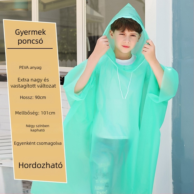 Egyszer használatos, vastagabb gyerek esőponcsó PEVA anyagból, utazáshoz