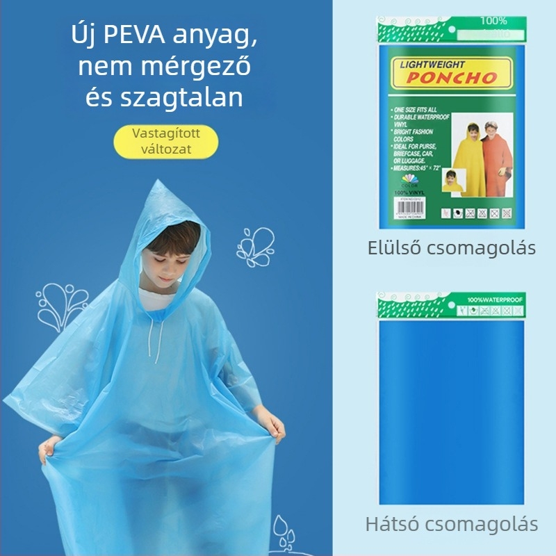 Egyszer használatos, vastagabb gyerek esőponcsó PEVA anyagból, utazáshoz