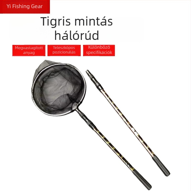 Teleszkópos alumíniumötvözetű halászháló rúd, tigris mintával