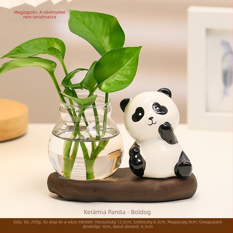 Panda hidroponikus asztali váza – irodai növény dekoratív figurája
