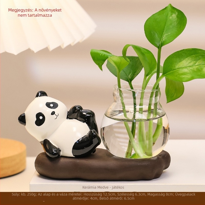 Panda hidroponikus asztali váza – irodai növény dekoratív figurája
