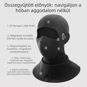 Uniszex őszi-téli meleg símaszk kültéri kerékpározáshoz, fleece béléssel és vastag kivitelezéssel, szélvédő és fagyvédelmi arcvédő mágneses záródással