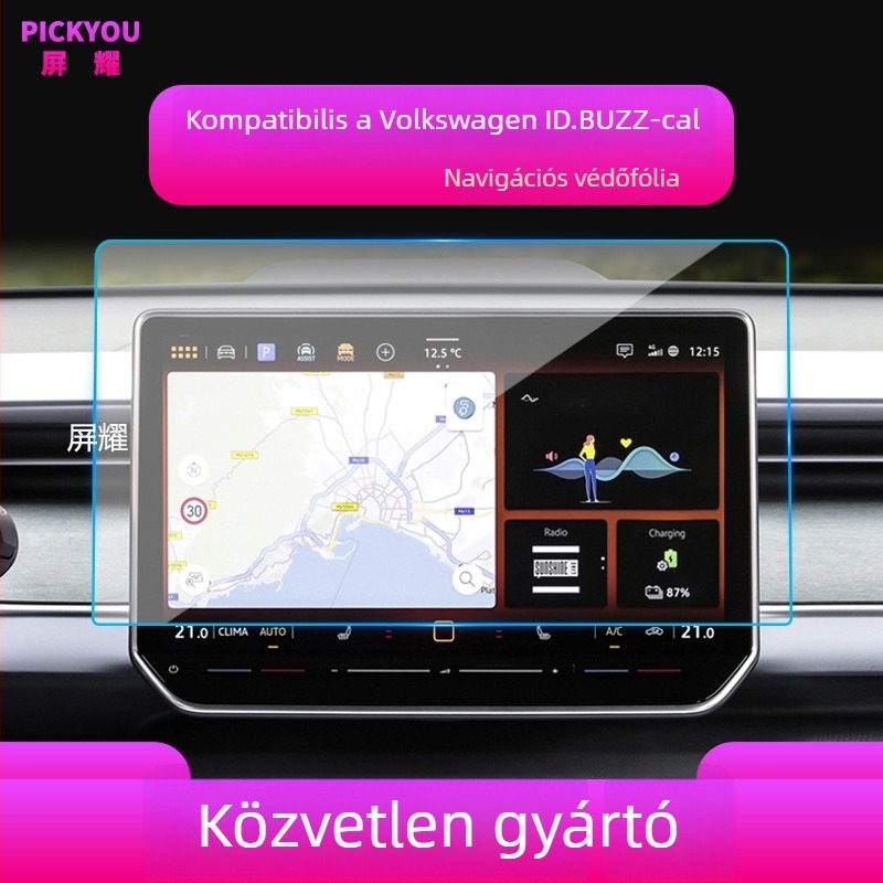 VW ID.BUZZ navigációs központi kijelzőjéhez edzett üveg kijelzővédő (25 modellhez)