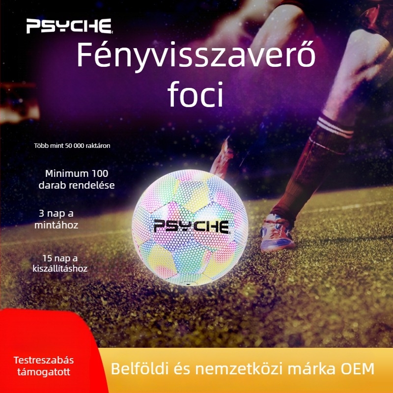 Psyche fényvisszaverő futball, éjszakai ragyogással, méret 5, PU, gépi varrású, iskolai edzésekhez