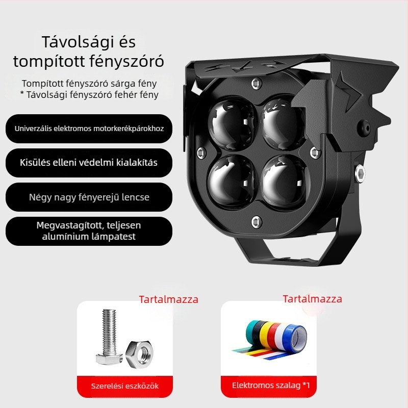 LED motorkerékpár spotlámpa vetítő lencsével – ultra‑fényes, hosszú hatótávolságú megvilágítás, alumínium ház, IP58, 12–85V