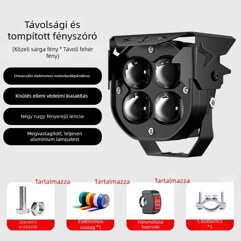 LED motorkerékpár spotlámpa vetítő lencsével – ultra‑fényes, hosszú hatótávolságú megvilágítás, alumínium ház, IP58, 12–85V