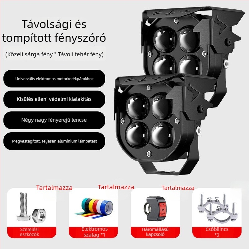 LED motorkerékpár spotlámpa vetítő lencsével – ultra‑fényes, hosszú hatótávolságú megvilágítás, alumínium ház, IP58, 12–85V