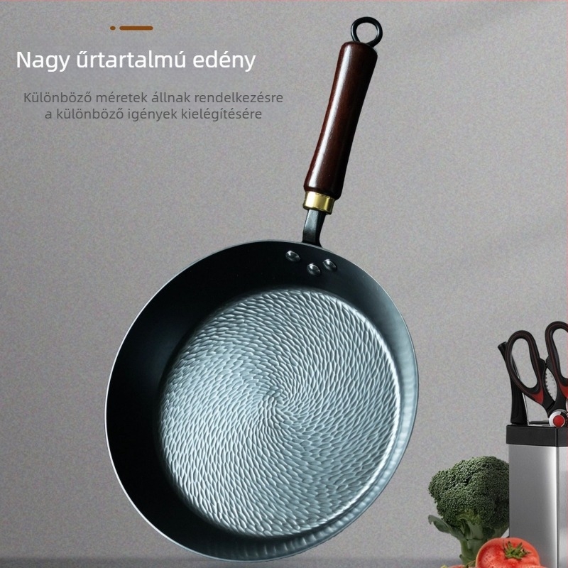 Nitridált kalapált vas serpenyő, bevonat nélküli, egészséges tapadásmentes, otthoni és szabadtéri főzéshez, rozsdamentes acélból