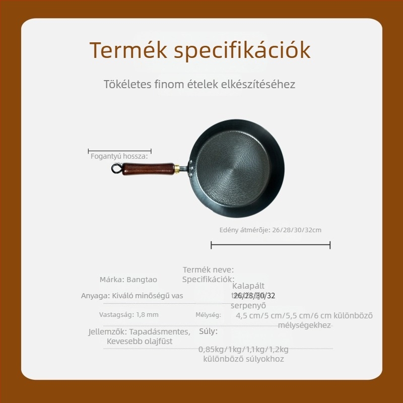 Nitridált kalapált vas serpenyő, bevonat nélküli, egészséges tapadásmentes, otthoni és szabadtéri főzéshez, rozsdamentes acélból