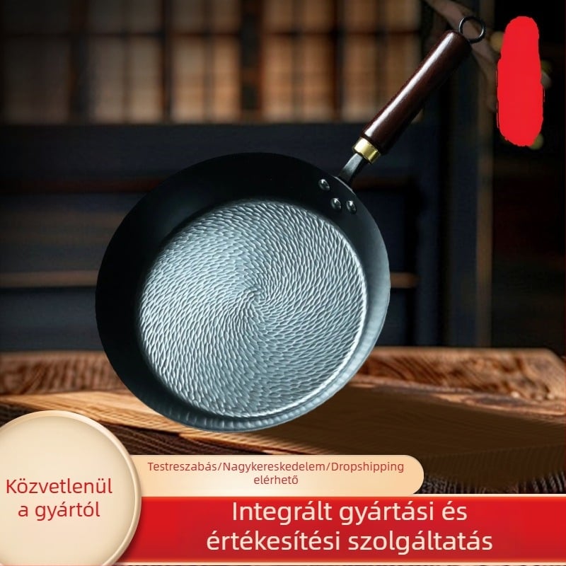 Nitridált kalapált vas serpenyő, bevonat nélküli, egészséges tapadásmentes, otthoni és szabadtéri főzéshez, rozsdamentes acélból