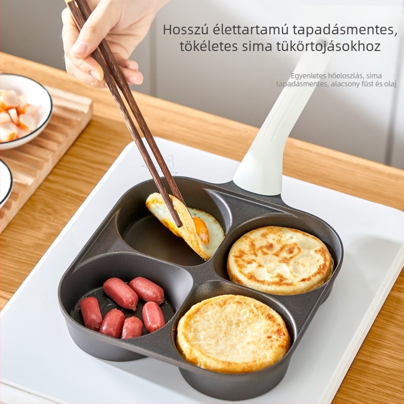 Titán hamburger reggeliző serpenyő négy lyukkal, tapadásmentes tojás sütéséhez – kibővített, mélyített, lapos aljú