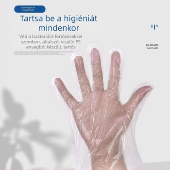 Élelmiszer-minőségű egyszer használatos kesztyűk, extra vastag, vízálló, átlátszó, dobozos csomagolásban, polietilén, egy méret