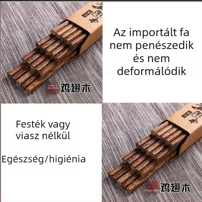 10 pár magas minőségű fa evőpálcika – természetes fa, festék és viasz nélkül, csúszásmentes, penészálló, vörös sandalfa és csirkeszárnyfa