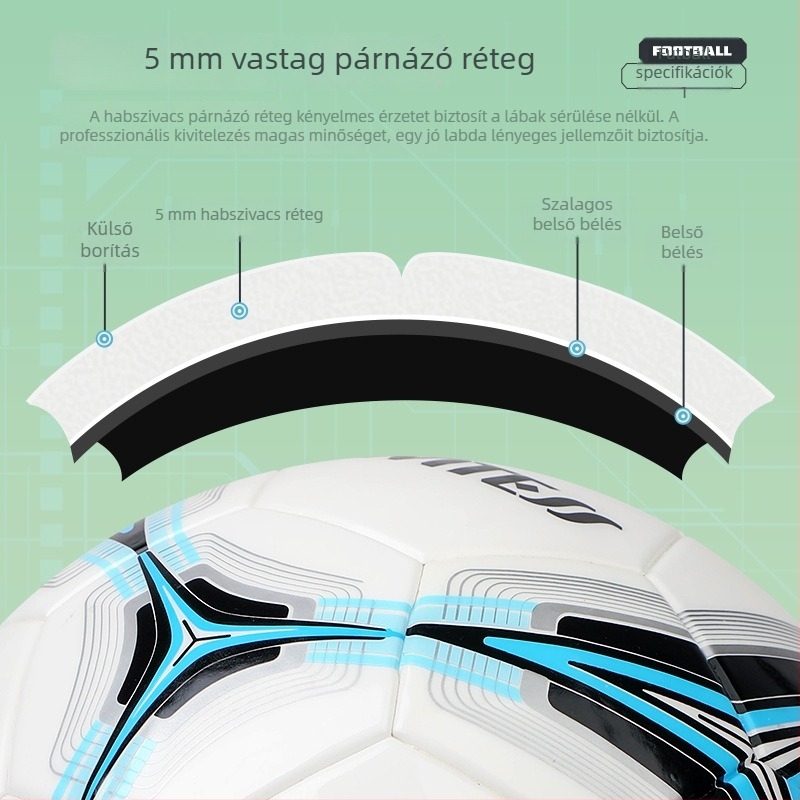 PVC futball-labda, méret 5 — ragasztott varrással, edzésre és mérkőzésekre