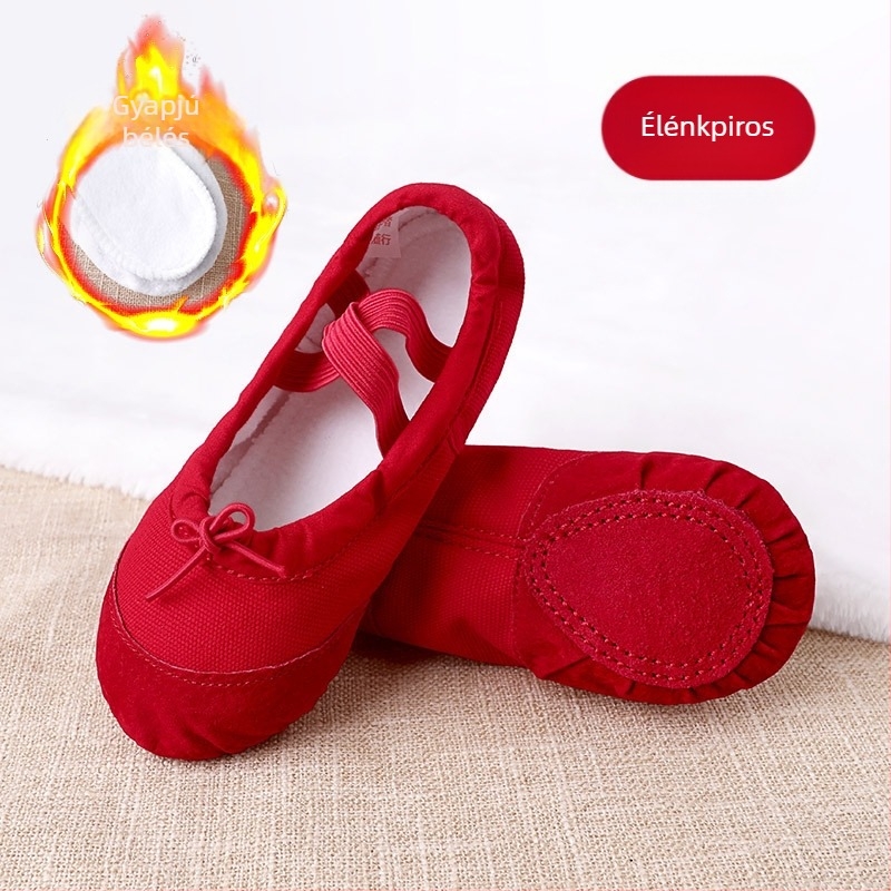Gyerekeknek szóló tánc cipő square dance és latin táncokra, téli fleece béléses, puha talpú