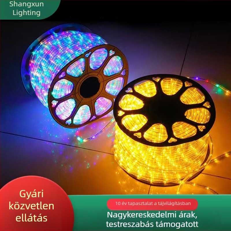 Kültéri LED szivárványcsövek – körkörös kétsoros fénycsík a terek és fesztiválok dekorációjára, IP55, 220V neon