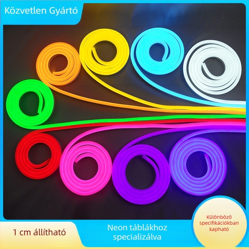 Kültéri szilikon LED neon világító szalag, 12V, rugalmas, 1 m, nagy fényerő, folyó fény effektus, vízálló