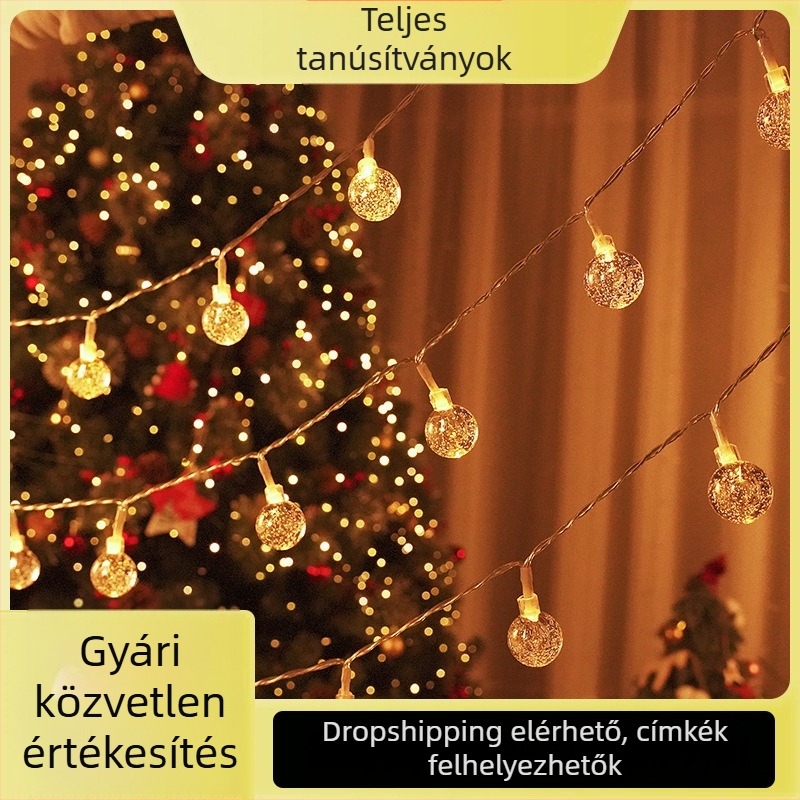 Napelemes LED gömbsor dekorációs világítás a kültéri kerthez, vízálló dekoráció karácsonyra és kempingezéshez