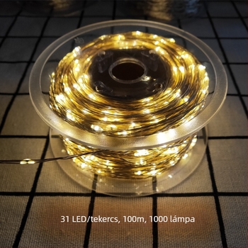 LED rézdrótos lámpa, 100 m, 1000 LED, kültéri vízálló, 31V alacsony feszültség, világítási lánc