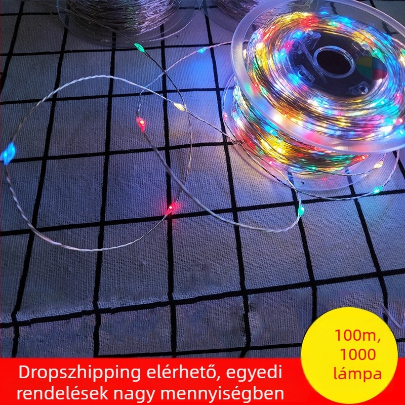 LED rézdrótos lámpa, 100 m, 1000 LED, kültéri vízálló, 31V alacsony feszültség, világítási lánc