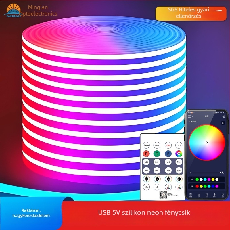 Intelligens rugalmas szilikon RGB LED-szalag, 5V alacsony feszültség, lágy neonfény, vízálló
