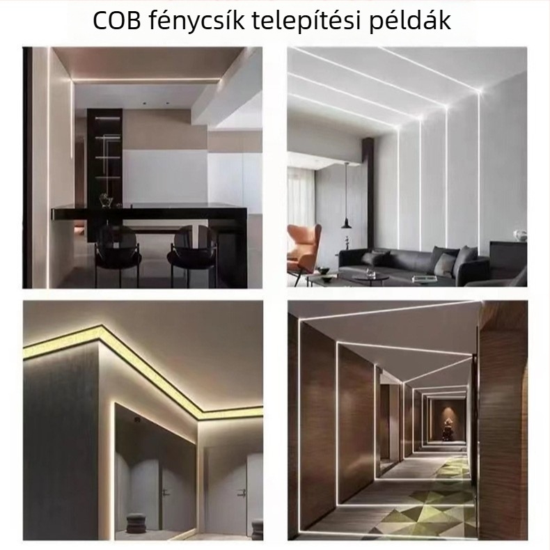 COB LED-szalag, önragasztó, szekrényekhez, beépített alumínium csatornába, 24V-os alacsony feszültségű beltéri mennyezetvilágítás