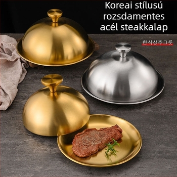 Rozsdamentes acélból készült steakfedő, kör alakú kiemelt fedő edényekhez, falatkák és teppanyaki fedő