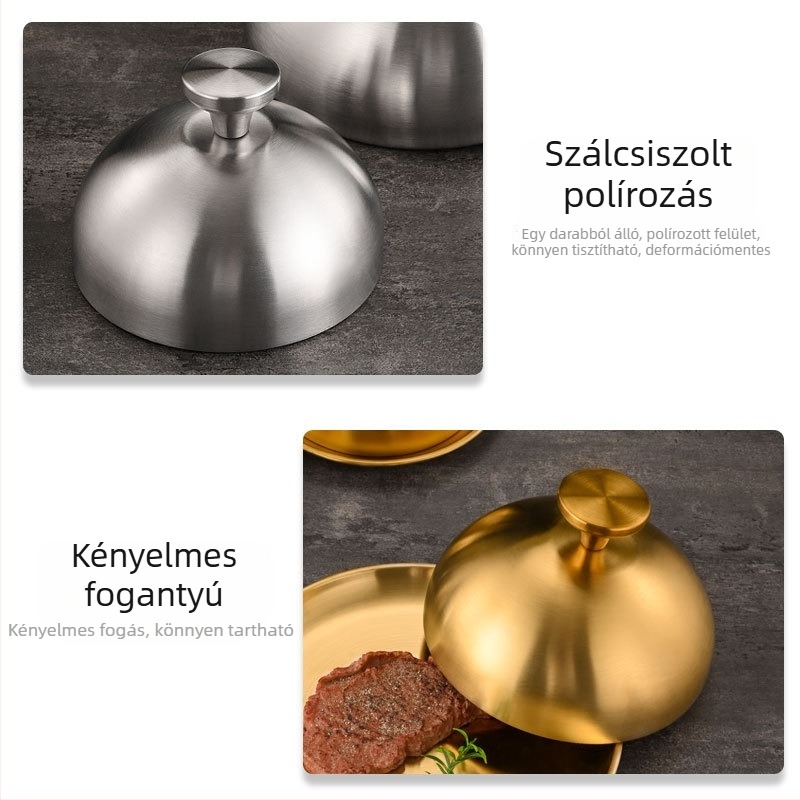 Rozsdamentes acélból készült steakfedő, kör alakú kiemelt fedő edényekhez, falatkák és teppanyaki fedő