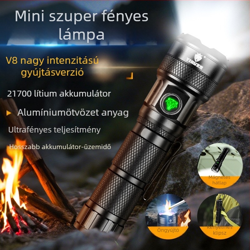 Yihu V8 extrém kiadású nagyfényű zseblámpa, fix fókuszú, mágneses végklipsz